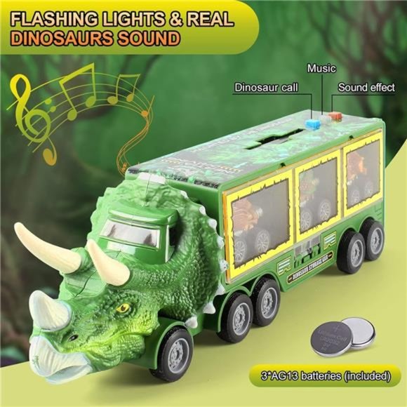 Dinosaur Toy Trucks for Kids - 28 Pack Pull Back Cars Set with Flashing Lights - Picture 5 of 6
